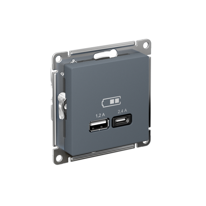 AtlasDesign USB розетка а+с, 5в/2,4а, 2х5в/1,2а, механизм, грифель