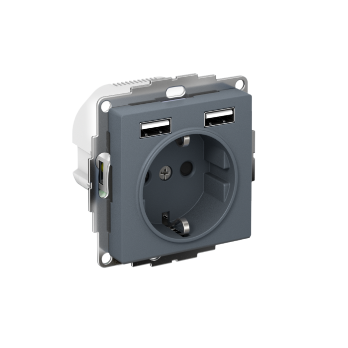 AtlasDesign розетка 16а c 2 USB a+a, 5в/2,4а, 2х5в/1,2а, механизм, грифель