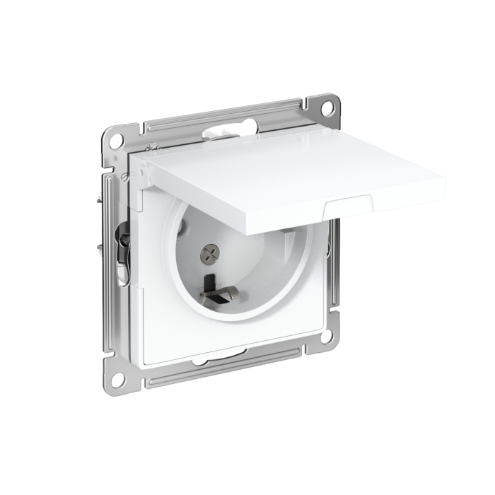 AtlasDesign розетка с заземлением со шторками с крышкой, 16А, IP20, механизм, белый