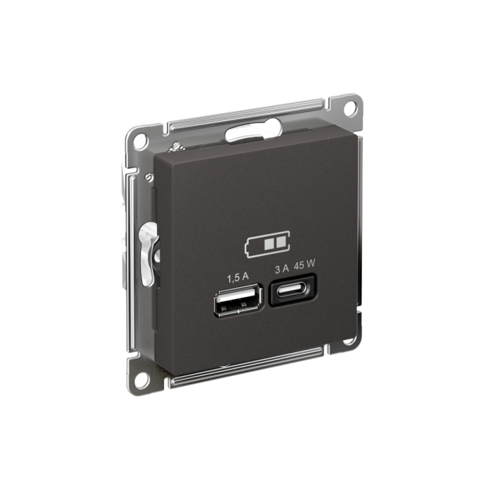 AtlasDesign USB розетка A + тип-C 45Вт высокоскор.заряд. QC, PD, механизм, базальт