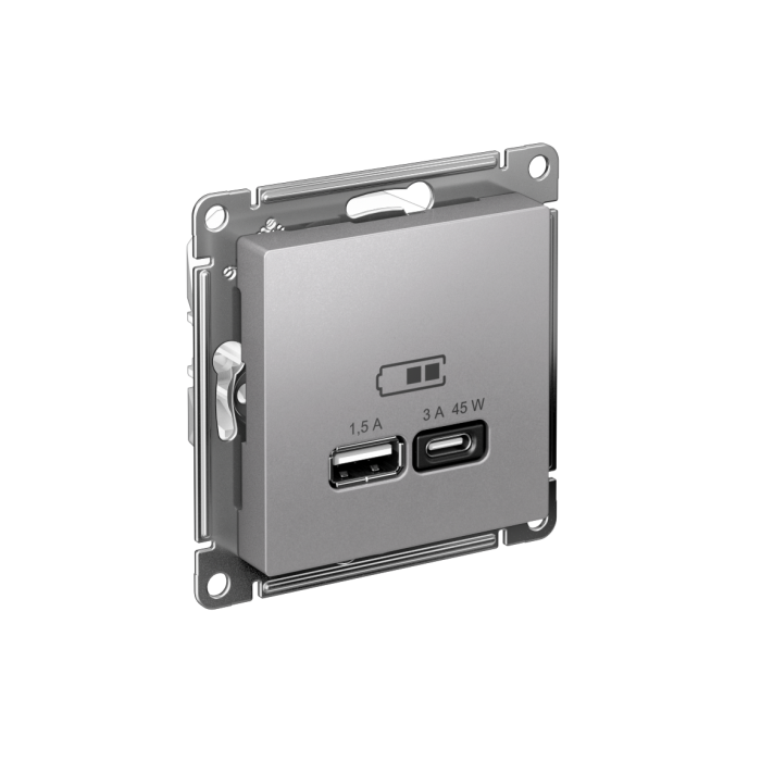 AtlasDesign USB розетка A + тип-C 45Вт высокоскор.заряд. QC, PD, механизм, алюминий