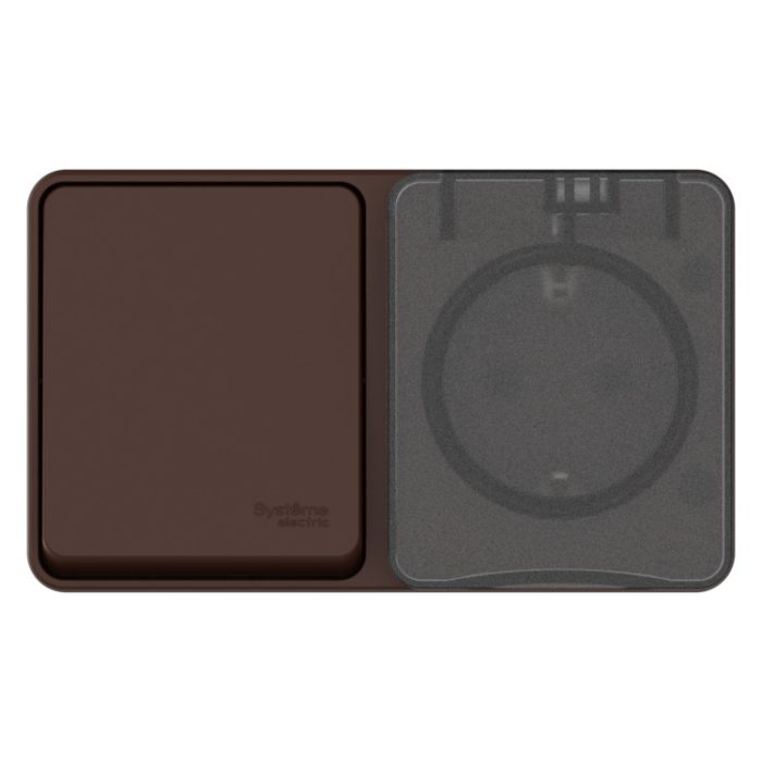 AtlasDesign profi IP54 о/у блок: розетка с заземл. со шт., 16а, выключатель 1-клав., 10ах, коричневый