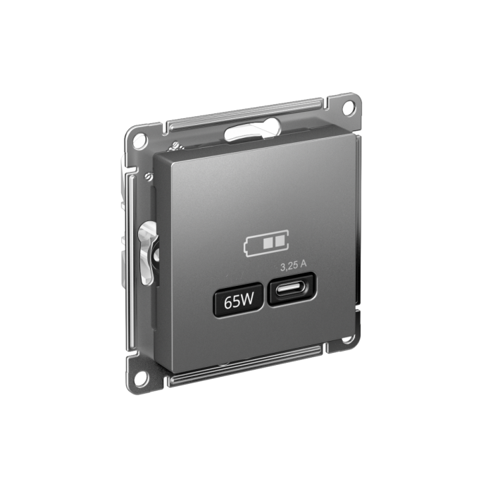 AtlasDesign USB розетка тип-С 65Вт высокоскор.заряд. QC, PD, механизм, сталь