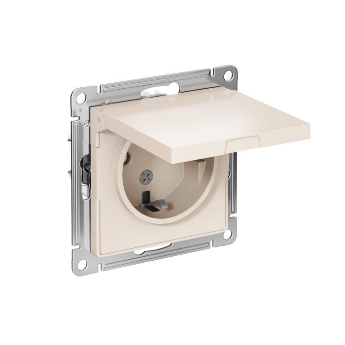 AtlasDesign розетка с заземлением со шторками с крышкой, 16А, IP20, механизм, бежевый