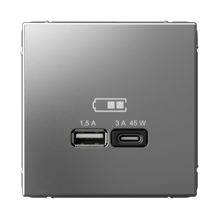 ArtGallery USB розетка A + тип-C 45Вт высокоскор.заряд. QC, PD, механизм, сталь