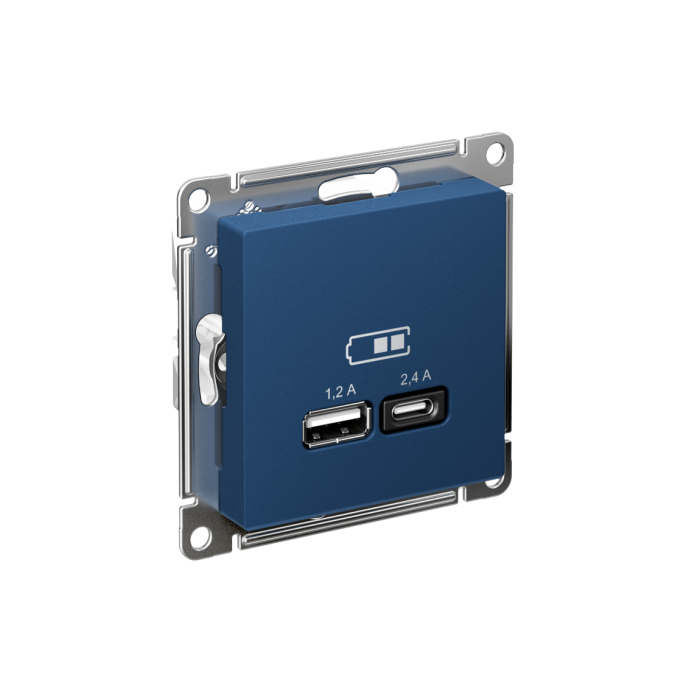 AtlasDesign USB розетка а+с, 5в/2,4а, 2х5в/1,2а, механизм, аквамарин
