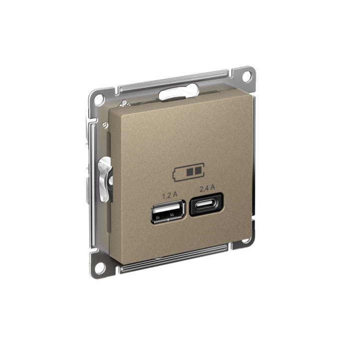 AtlasDesign USB розетка а+с, 5в/2,4а, 2х5в/1,2а, механизм, шампань