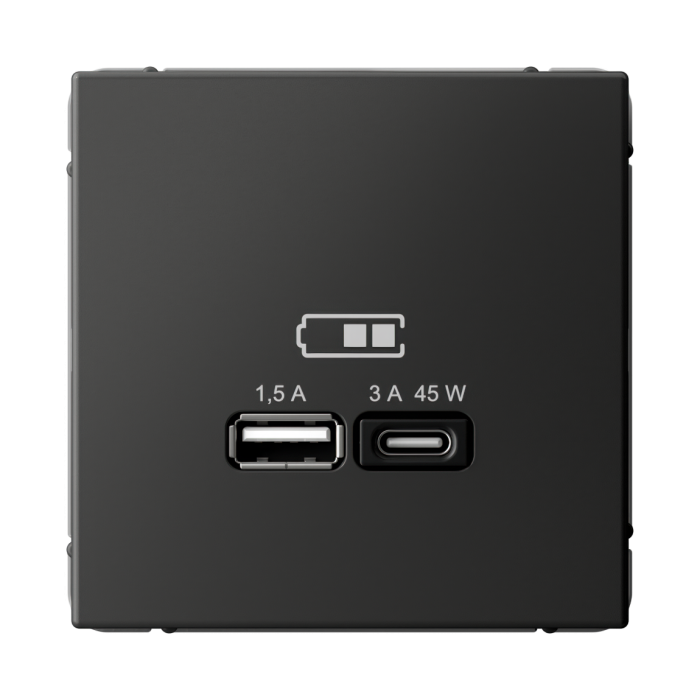 ArtGallery USB розетка A + тип-C 45Вт высокоскор.заряд. QC, PD, механизм, базальт