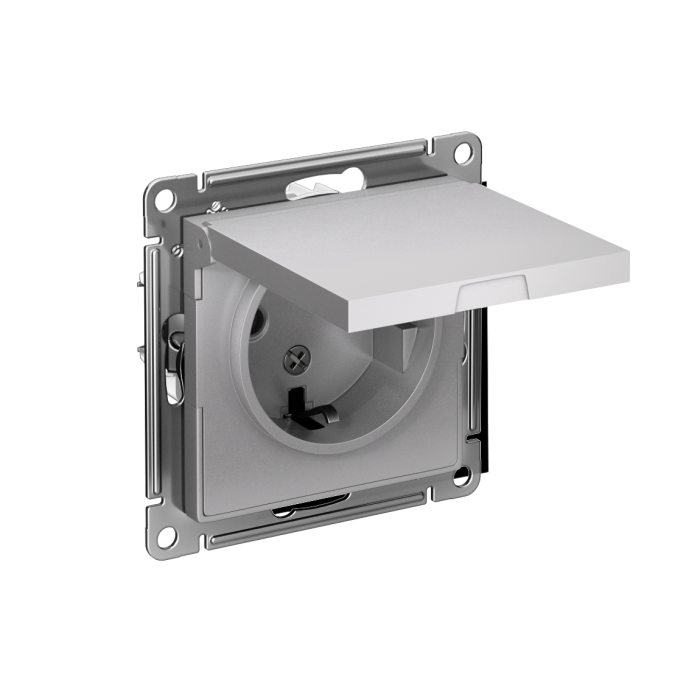 AtlasDesign розетка с заземлением со шторками с крышкой, 16А, IP20, механизм, алюминий