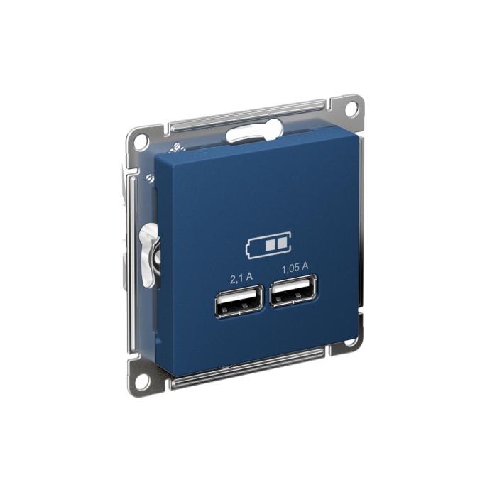AtlasDesign USB розетка a+a, 5в/2,1а, 2х5в/1,05а, механизм, аквамарин