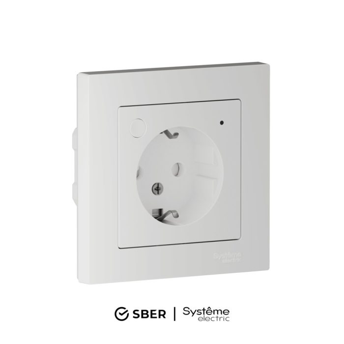 AtlasDesign SMART розетка с заземл., со шт., Zigbee, L+N, 16А, мех., белый