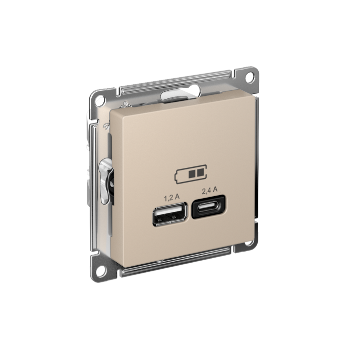 AtlasDesign USB розетка а+с, 5в/2,4а, 2х5в/1,2а, механизм, песочный