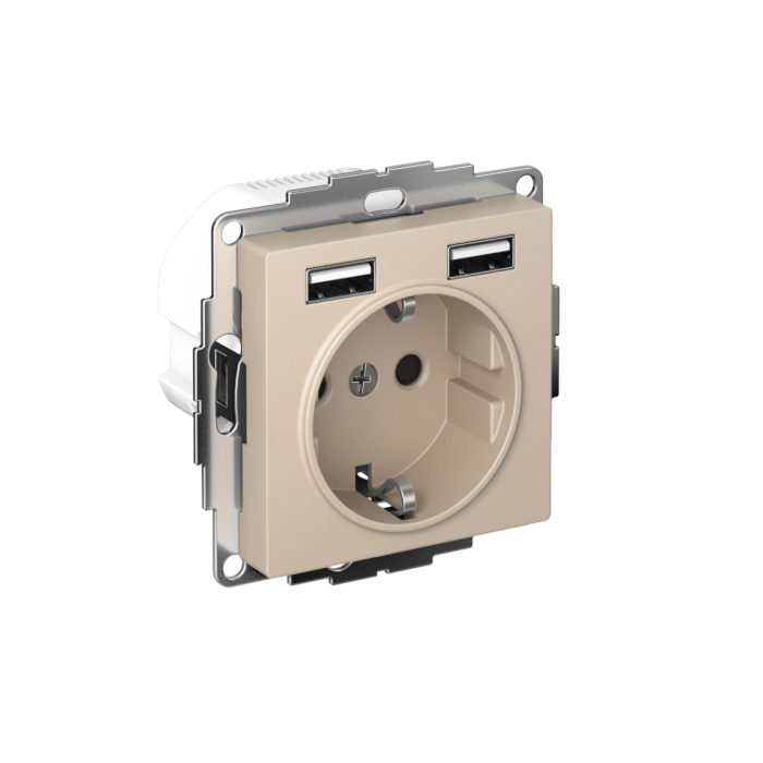 AtlasDesign розетка 16а c 2 USB a+a, 5в/2,4а, 2х5в/1,2а, механизм, песочный