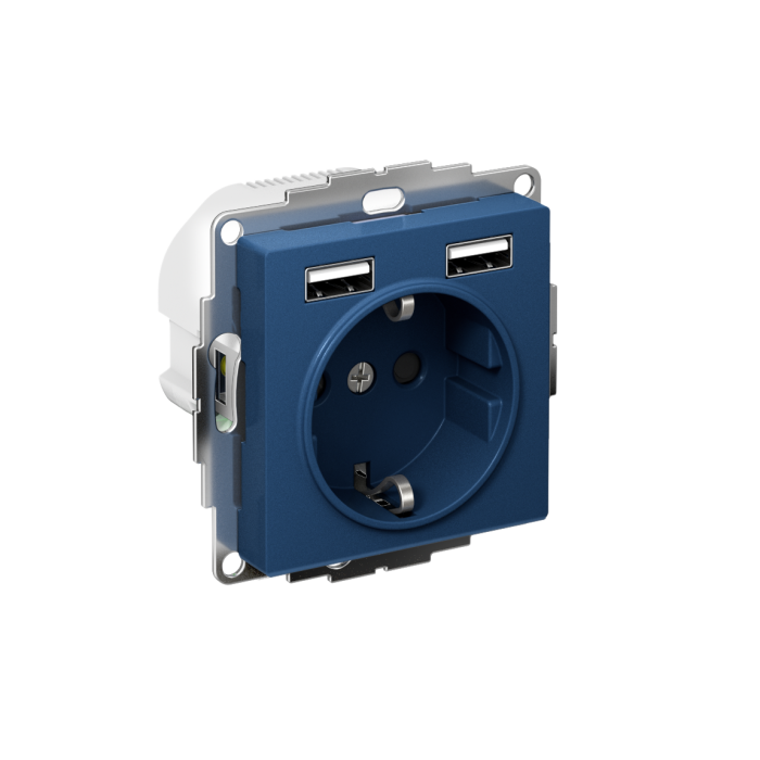 AtlasDesign розетка 16а c 2 USB a+a, 5в/2,4а, 2х5в/1,2а, механизм, аквамарин