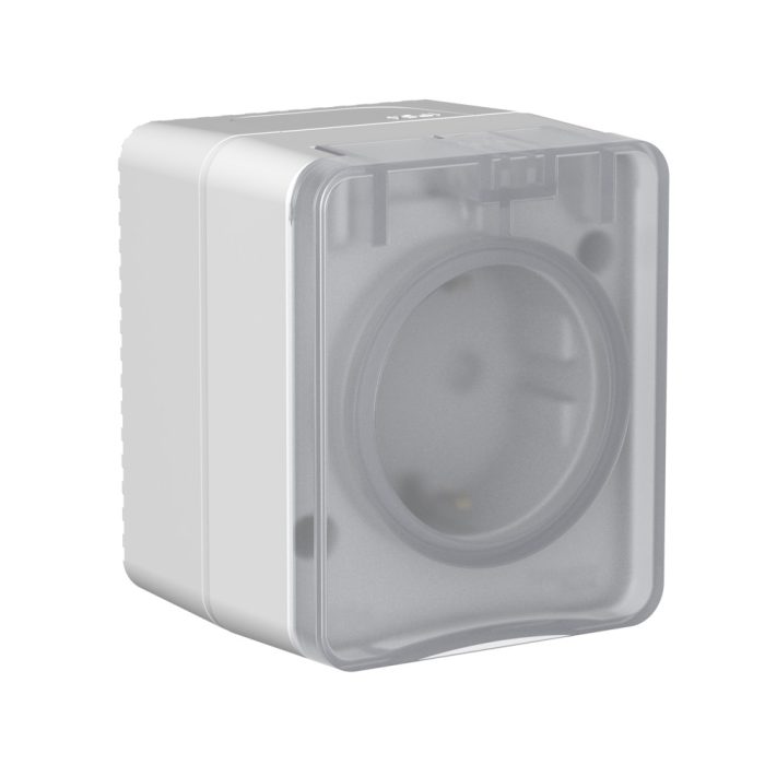AtlasDesign PROFI IP54 О/У розетка с заземлением со шторками, 16А, серый
