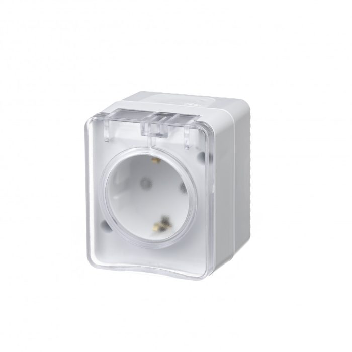 AtlasDesign PROFI IP54 О/У розетка с заземлением со шторками, 16А, белый
