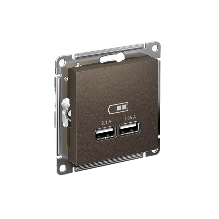 AtlasDesign USB розетка a+a, 5в/2,1а, 2х5в/1,05а, механизм, мокко
