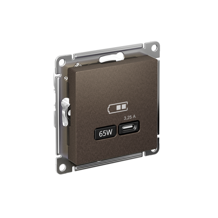 AtlasDesign USB розетка тип-С 65Вт высокоскор.заряд. QC, PD, механизм, мокко